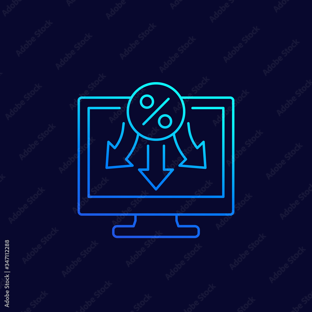 percent, rate reducing line vector icon percent, rate reducing line vector icon