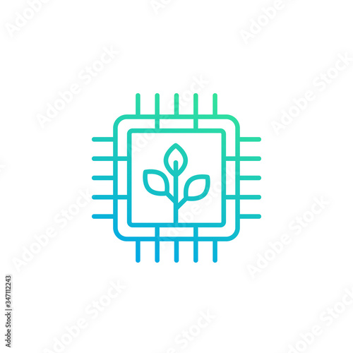 green technology line icon with chipset