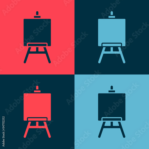 Pop art Wood easel or painting art boards icon isolated on color background.  Vector Illustration