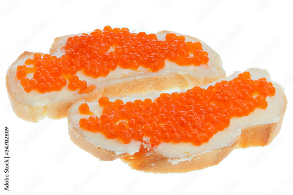 delicious appetizing sandwich with red caviar on white delicious appetizing sandwich with red caviar on white