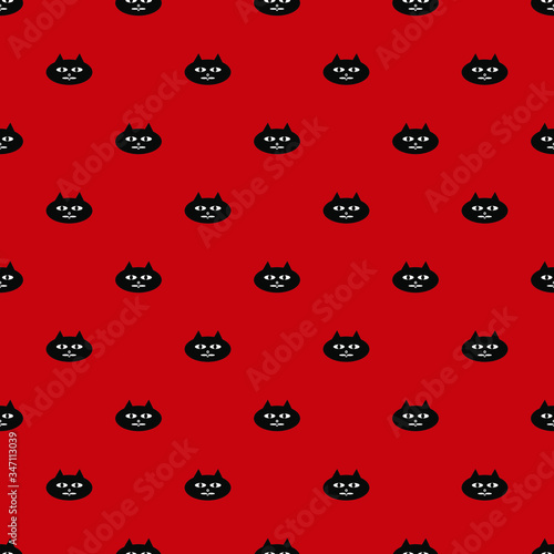 Seamless vector pattern with black cats, halloween pattern on the red background