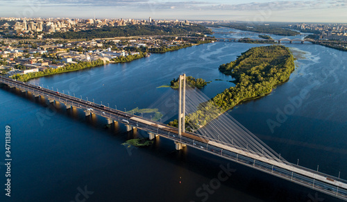 An aerial view shows Dnipro (Dnieper) river in Kyiv (Kiev), Ukraine photo