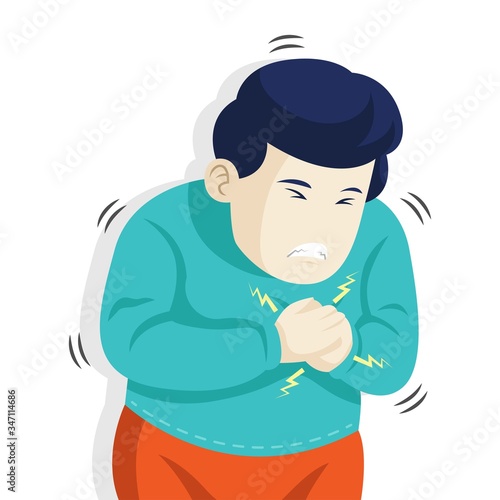 Man feel chest pain. Heart attack or symptoms of heart disease.