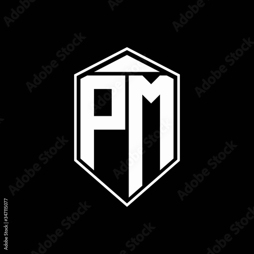 PM logo monogram with emblem shape combination tringle on top design template
