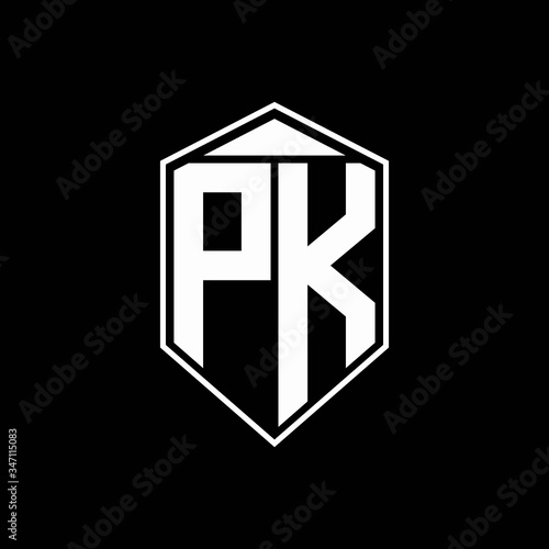 PK logo monogram with emblem shape combination tringle on top design template