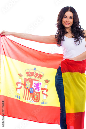 Young woman on the background of the Spanish flag