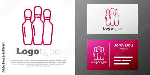 Logotype line Bowling pin icon isolated on white background. Logo design template element. Vector Illustration