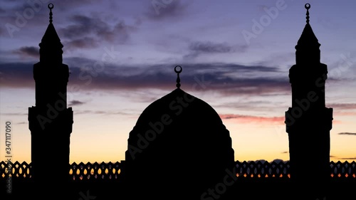 Mosque of the Two Qiblas (Masjid Qiblatayn) in Medina, Time Lapse at Twilight, Saudi Arabia photo