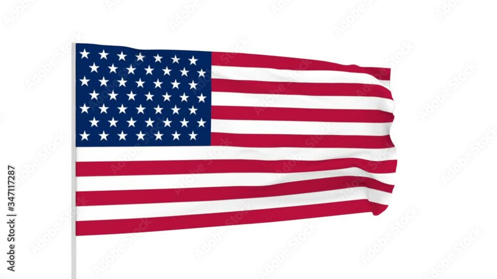 American flag on a white background sways a strong wind. American flag on a white background sways a strong wind.