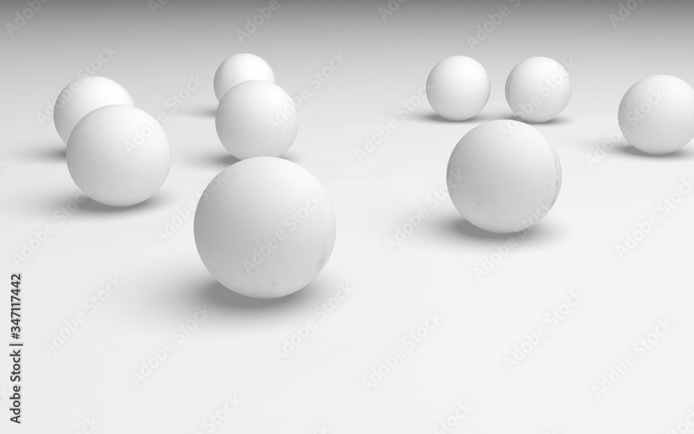 White abstract background. Set of white balls isolated on white backdrop. 3D illustration White abstract background. Set of white balls isolated on white backdrop. 3D illustration
