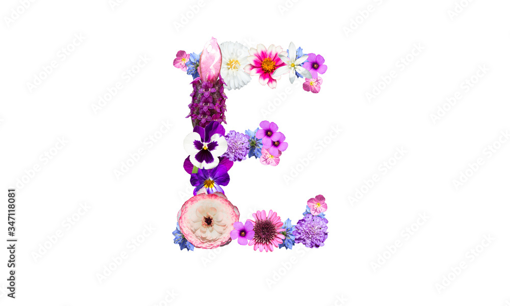 花で装飾されたアルファベットのe 花文字 花フォント Stock 写真 Adobe Stock