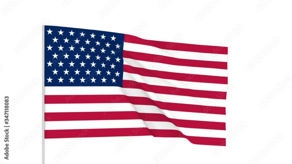 The US flag proudly flies on a white background. The US flag proudly flies on a white background.