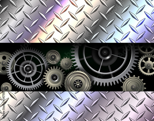 Technology background, stainless steel texture metallic with metal gears inisde