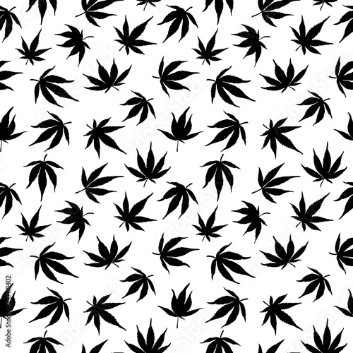 Seamless pattern of black hemp on a white background. Marijuana pattern. Ganja. vector illustration. © Tatyana Olina
