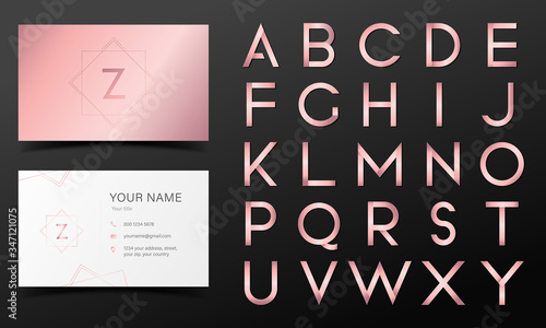 Rose gold alphabet in modern style