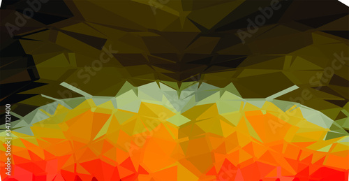 Dark green-brown color, trying to absorb a bright orange island. Polygonal abstract geometric Background