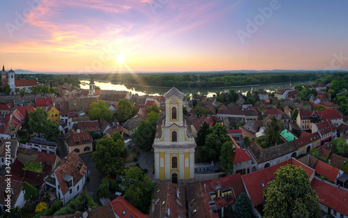 Hungary. Saint Peter Paul catholic church. Built in 1751. John Pail II. Pope visited here in 2011. This citiy is a beautiful tourist destination near by Budapest. photo