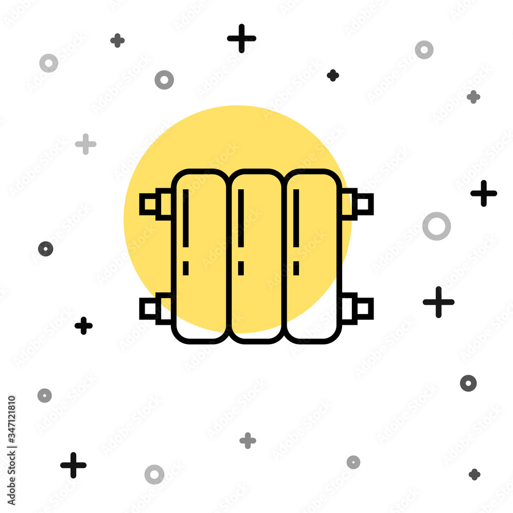 Black line Heating radiator icon isolated on white background. Random dynamic shapes. Vector Illustration Black line Heating radiator icon isolated on white background. Random dynamic shapes. Vector Illustration