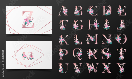 Beautiful alphabet collection with watercolor floral decoration