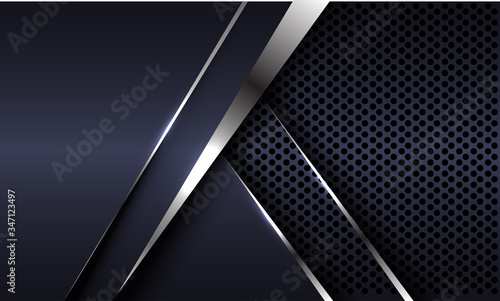 Abstract dark blue silver line arrow on circle mesh pattern design modern luxury futuristic background vector illustration.