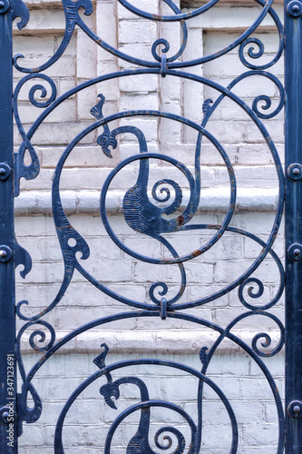 Fragment of a metal grill with a bird