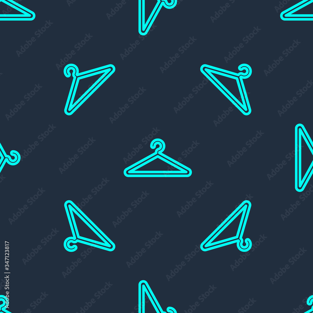Green line Hanger wardrobe icon isolated seamless pattern on blue background. Cloakroom icon. Clothes service symbol. Laundry hanger sign. Vector Illustration Green line Hanger wardrobe icon isolated seamless pattern on blue background. Cloakroom icon. Clothes service symbol. Laundry hanger sign. Vector Illustration