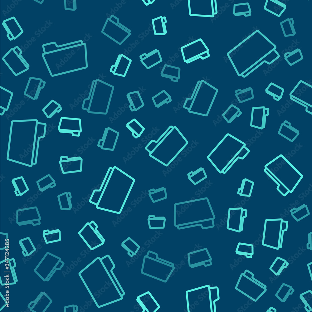 Green line Document folder icon isolated seamless pattern on blue background. Accounting binder symbol. Bookkeeping management. Vector Illustration Green line Document folder icon isolated seamless pattern on blue background. Accounting binder symbol. Bookkeeping management. Vector Illustration