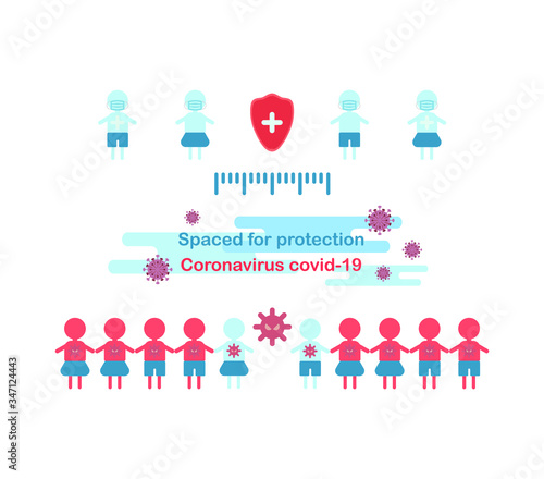 Social Distancing, People keeping distance for infection risk and disease, wearing a surgical protective Medical mask for prevent virus Covid-19
