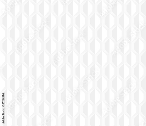 Geometric repeatable pattern with 3d color effect. Optical illusion. Trapezoid element in white and light grey color. White clean abstract background. For fabric,T-shirt,textile,wrapping cloth,silk 