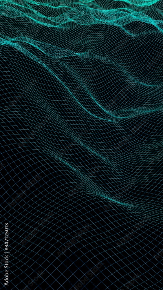 Abstract landscape background. Cyberspace green grid. hi tech network. 3D illustration. Vertical orientation Abstract landscape background. Cyberspace green grid. hi tech network. 3D illustration. Vertical orientation