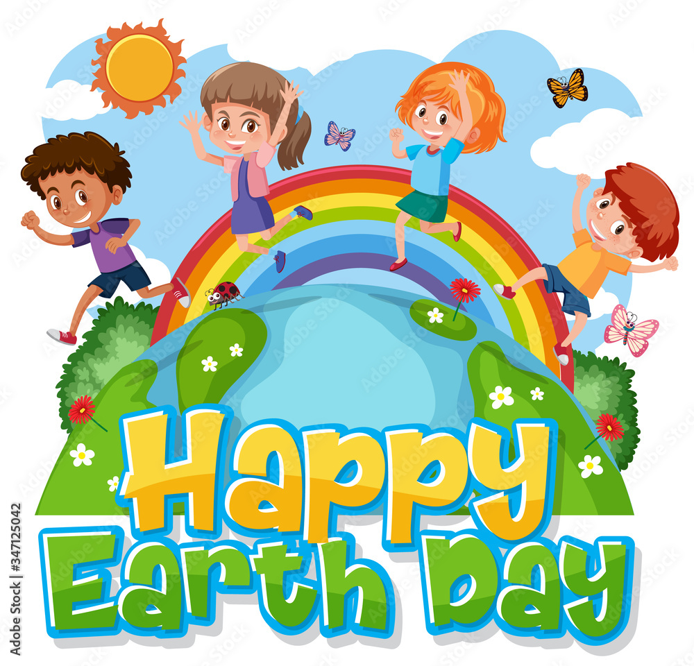 Poster design for happy earth day with happy children on earth Poster design for happy earth day with happy children on earth