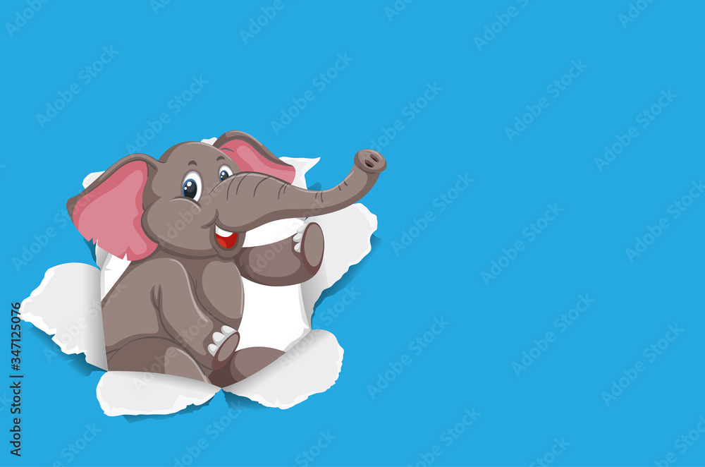 Background template design with wild elephant on blue paper Background template design with wild elephant on blue paper