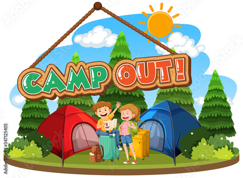 Font design for camp out with tent in the park