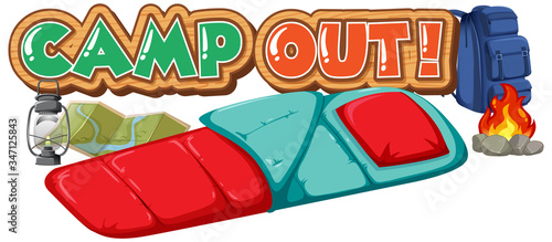 Font design for camp out with sleeping bag and backpack