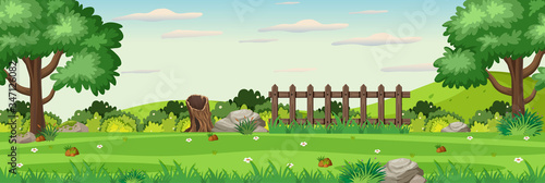 Background scene with wooden fence in the park