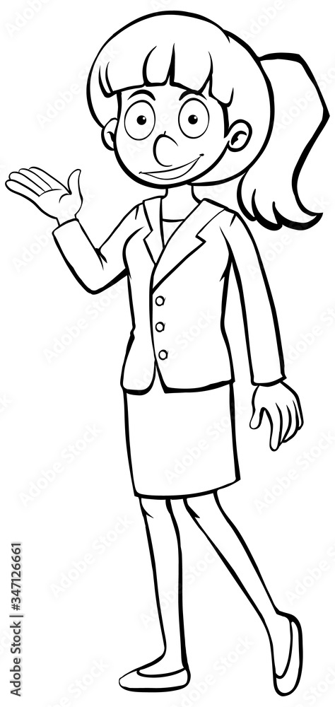 Doodle drawing of happy businesswoman on white background Doodle drawing of happy businesswoman on white background