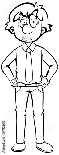 Doodle drawing of angry businessman on white background