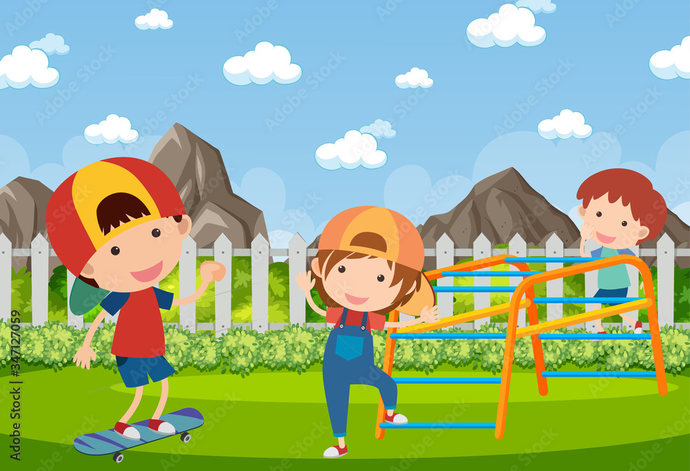 Background scene with kids playing in the park Background scene with kids playing in the park