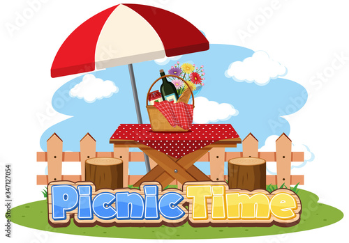 Scene with picnic basket on the table