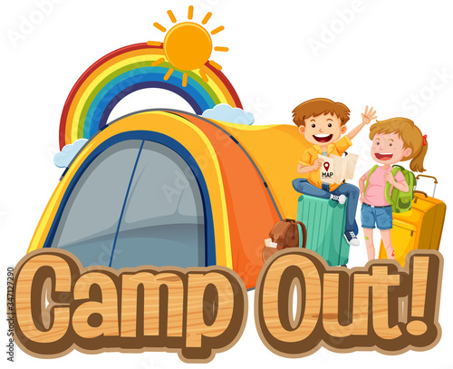Font design for camp out with tent in the park