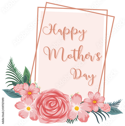 Template design for happy mother's day with pink roses
