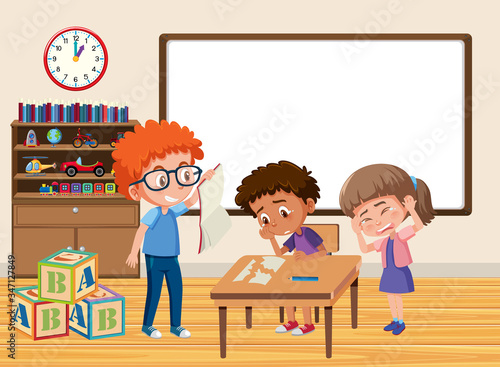 Scene with kid bullying their friend in the classroom