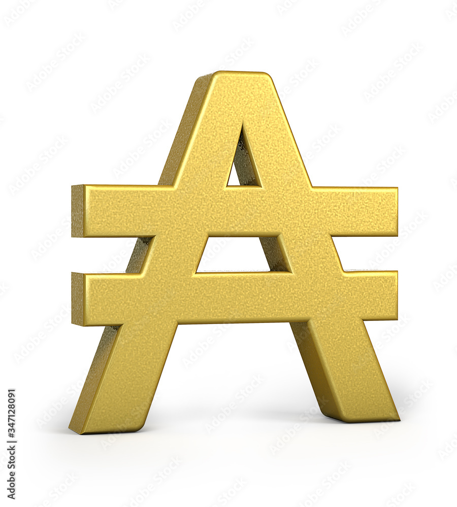 Golden Austral Argentina Currency Icon Isolated, 3D gold Austral Argentina symbol with white background, 3D rendering, 3D illustration Golden Austral Argentina Currency Icon Isolated, 3D gold Austral Argentina symbol with white background, 3D rendering, 3D illustration