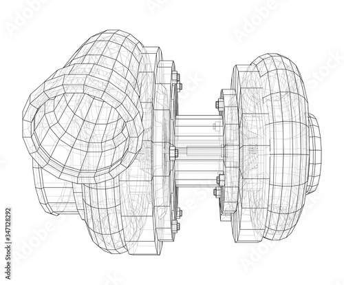 Automobile turbocharger concept outline. Vector