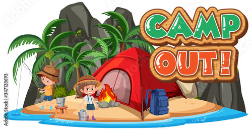 Font design for camp out with tent in the park