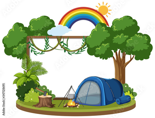 Board template with tent in the forest