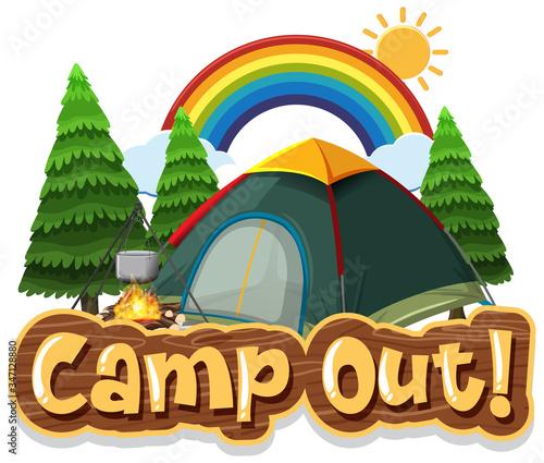 Font design for camp out with tent in the park