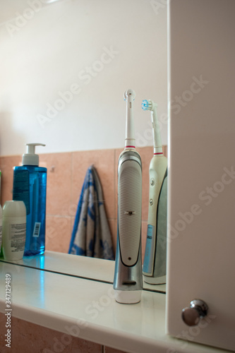 close up of bathroom accessories