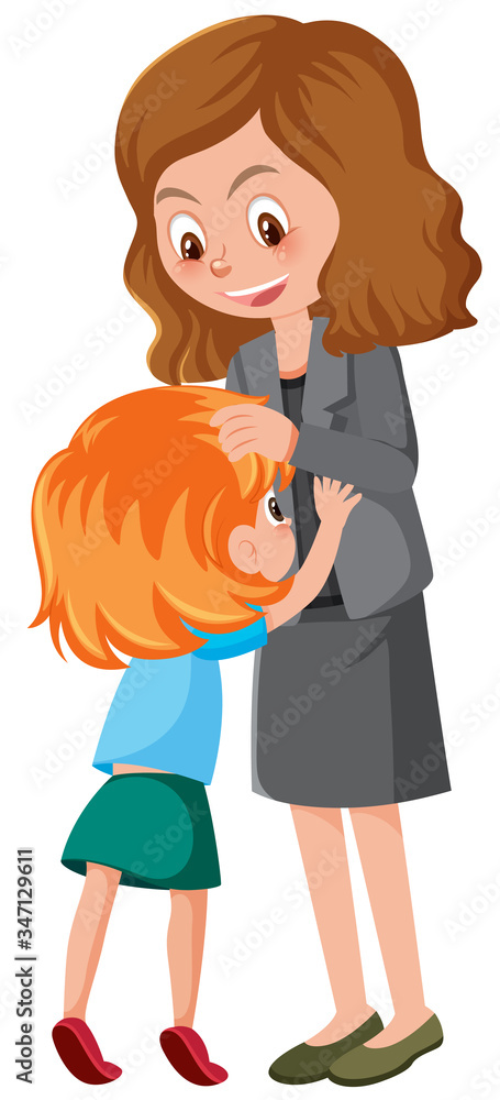 Mother and happy kid on white background
