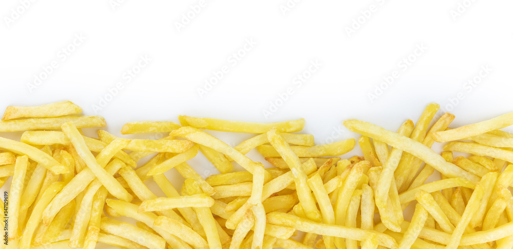 Fototapeta premium Crispy French Fries isolated on white background (close-up shot)